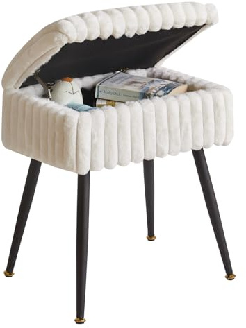 Aibiju Velvet Rectangular Footrest Stool Ottoman, Make up Stool with Storage Space, for Home Living Room Fitting Room Bedroom, White YD-MS151W