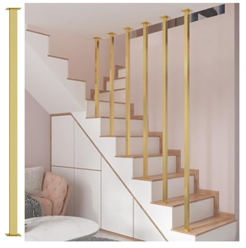 QHZYMX Garde Corps Escalier 110 130 150 170 190 210 Cm De Hauteur Balustre Carré Doré, Tiges De Balustrade D'escalier Verticales Résidentielles, Poteau De Séparation Amovible(45cm(17.7in))