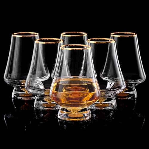 DUJUST Set of 6 Snifter Glasses (8oz), Crystal Whisky Glasses with 24K Gold Flakes, Luxury Tasting Glasses for Brandy/Cognac/Bourbon/Tequila/Scootch, BPA Free and Lead Free
