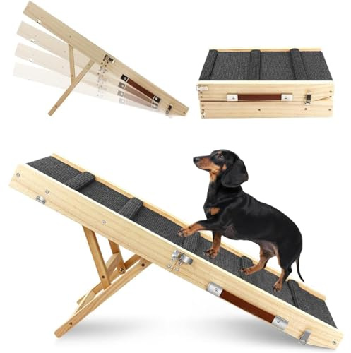 Rampe Pliante pour Chien en Bois - Réglable 25-48cm avec Tapis Anti-dérapant pour Lit/Canapé | Portable pour Chats et Chiens（83 * 30cm