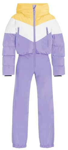 Haloumoning Girls One Piece Snowsuits Kids Puffer Waterproof Hooded Ski Suits Coveralls Winter Jumpsuits 5-14 Years