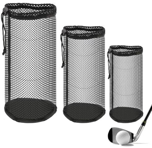 TWZKXC 3 Pack Golf Balls Storage Bag, 3 Sizes Golf Ball Bags with Drawstring, Nylon Mesh Golfs Ball Bags Golfing Ball Pouch Drawstring Golfing Tees Pouches Bag for Most Outdoor Storage, Black