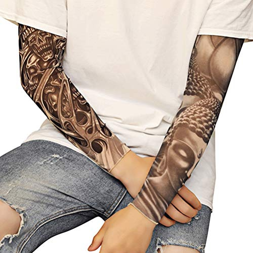 Yctze Prova i Raggi UV con i Nostri Manicotti per Braccio con Stampa di Tatuaggi Temporanei da 1 pezzo: Unisex, Tessuto Elastico, Facili da Indossare e Togliere per Feste, Sport e abbigliamento!