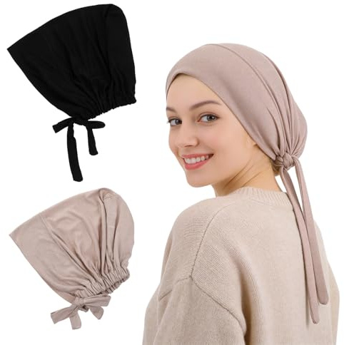 Mabor 2Pcs Women Hijab Undercap, Muslim Under Hijab Cap, Anti Slip Muslim Head Scarf for Women Inner Under Scarf Hat Turban with Tie Back Closure