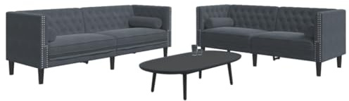 Yunovire Ensemble de canapé Chesterfield en velours gris foncé avec traversin, 2 places et 3 places, canapé rembourré pour salon, chambre à coucher, salon confortable
