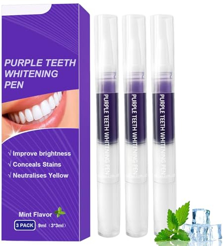 Lapiz Blanqueador Dental, Bolígrafo Blanqueamiento Dental, Kit Esencia Blanquear Dientes, Gel Lápices Blanqueador Efectivo, Elimina Manchas de Café, Blanqueamiento Dientes en casa, Morado 3 Piezas