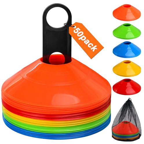 Alytree Football Training Cones, Football Sports Cones Marker Disc Cones Set with Carry Bag and Locking Strap, Training Equipment for Kids Football Practice, Sports, Games