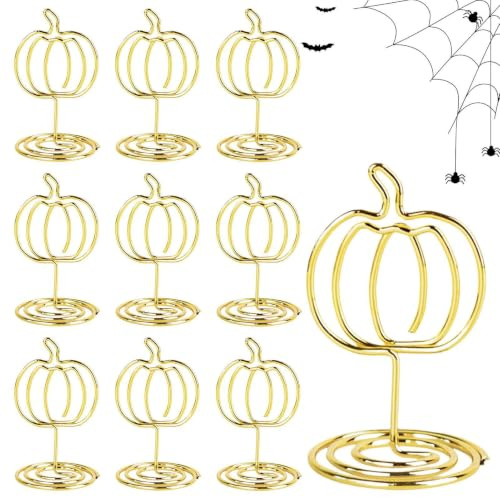 Bordskortshållare 10 stycken dekorativa bordsskivor av kolstål | Bordshållare med gyllene pumpa för Thanksgiving, födelsedagskalas, restauranger, matsalar, gallerier, kaféer och Ho