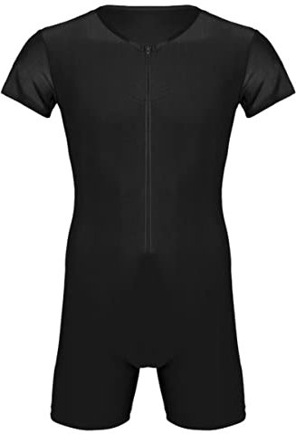 CHICTRY Herren Body Bodysuit Einteiler Unterwäsche Kurzarm Unterhemd Kompression Singlet Stretch Boxershorts Retroshorts Mit Bein Sportswear Schwarz A M