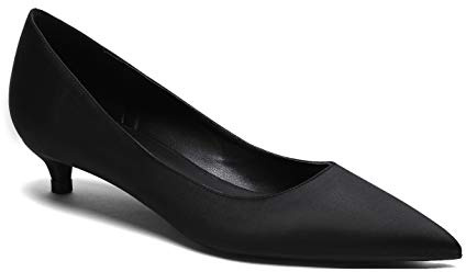 soulength Escarpin Petit Talon Femme 3Cm Satin Kitten-Heel Escarpin Femme Noir 42,133