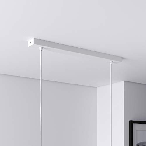 Lightstock Baldachin für Lampe Rechteckig, Abzweigdose mit 2 Kabelauslässen (L 50 x H 2.5 x B 5 cm), WEISS - ideal für Esstisch, inkl. WAGO-Klemmen