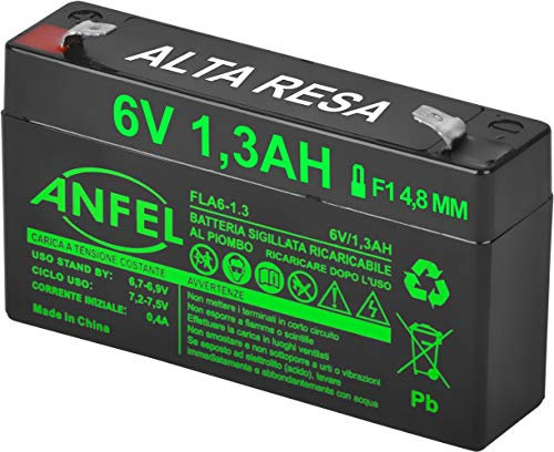 BATTERIA ERMETICA ricaricabile al Piombo 6V 1,3Ah ANFEL COMPATIBILE CON LAMPADE BEGHELLI 98x25x59mm - 3914/415001000