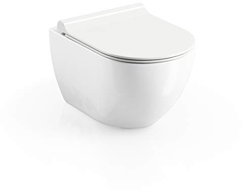 RAVAK Hänge-WC RimOff – Spülrandloses Wand-WC Set mit WC-Sitz Slim & SoftClose – Design Toilette zur Wandmontage inkl. Sitz (Style 1)