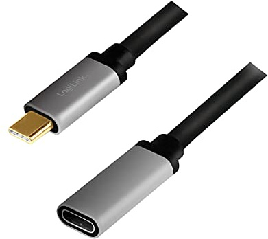 LogiLink CUA0105 - Cavo di prolunga USB 3.2 Gen 2 4K/60 Hz, in alluminio, nero/grigio, 0,5 m