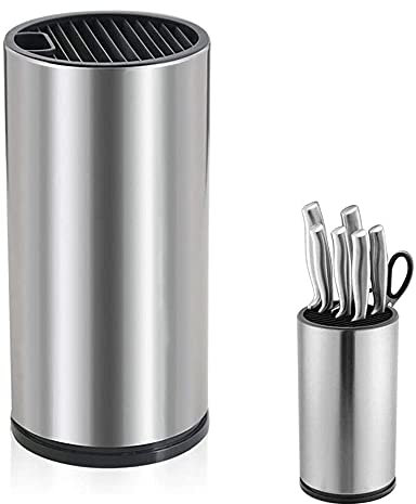 Porta Coltelli Cucina, Portacoltelli in Acciaio Inossidabile, Ceppo Coltelli, Portacoltelli, Portacoltelli Rotondo, con Foro Scarico e Fessura per Forbici, per Posizionare Coltelli e Forbici