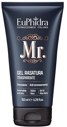 Euphidra - Mr. Gel Rasatura Trasparente, Formula Idratante e Ammorbidente, con Ingredienti di Origine Naturale, Idrata la Pelle, Tubo da 150 ml, per una Rasatura Precisa