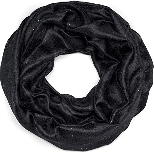 styleBREAKER Damen Loop Schal leicht und seidig mit Glitzer in Unifarben, Schlauchschal, Tuch 01016214, Farbe:Schwarz