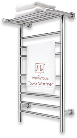 WarmlyYours Summit Heated Towel Rack with Shelf, 8 Bars, Polished Steel