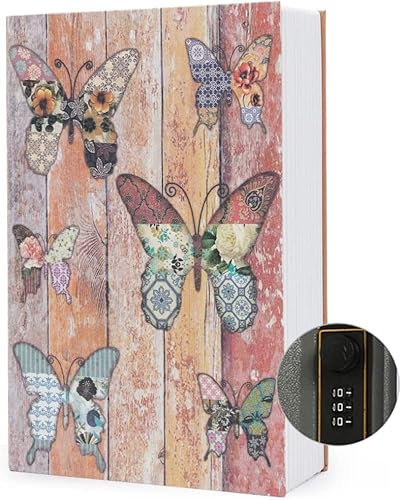 TourKing Umleitungsbuchtresor Aufbewahrungsbox, Wörterbuch Geheimtresor Dose mit Sicherheits-Kombinationsschloss/Schlüssel, Umleitungsbuch versteckter Safe (Kombination, Schmetterling)