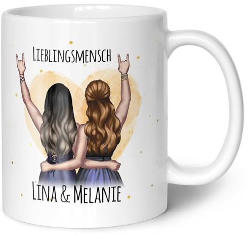 GRAVURZEILE Bedruckte Tasse mit Konfiguration - Beste Freundin - Umfangreich anpassbares Motiv zum selbst gestalten - Persönliches Geschenk für Freundinnen - Farbe: Weiß