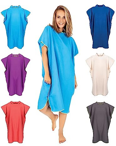Gräfenstayn Premium Badeponcho mit Knöpfen - Öekotex 100 - Umziehhilfe Damen & Herren - Surf-Poncho Strand - Handtuch-Poncho Erwachsene - Umkleide-Hilfe - Badeumhang Mikrofaser (L-XL blau)