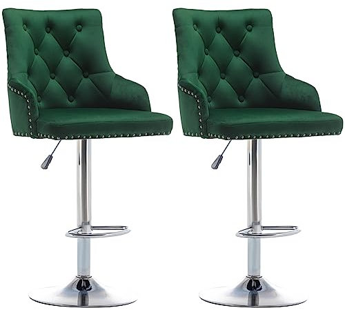 KEEPREAPER Green Bar Stool Set of 2, Bar Stools with Backrest, Modern Height-adjustable Barstools with Tufted Rivet Trim for Kitchen Counter Breakfast Bar Lounge (Dark Green Set of 2)