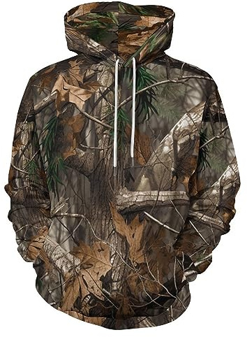 KAFFUL Unisex 3D Hunting Camo Sweatshirt for Men Women, Graphic Hoodies Pullover with Kangaroo Pocket,XL