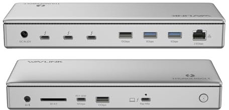 WAVLINK Thunderbolt 4 Dock 40Gbps 8-in-1 Docking Station, 3*Thunderbolt 4 (Dual 4K@60Hz, Single 8K Display), 98W Aufladen für Laptop, Gigabit Ethernet, 4xUSB-A, USB-C, SD, Audio/Mic