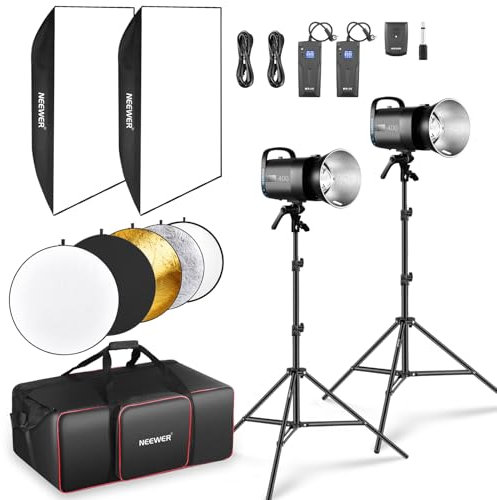 NEEWER 800Ws Estudio Monoluz Flash Luz Kit (2 Pzs), S101-400W 5600K Strobe Luz con 150W Modelar Lampara/Bowens Mount/Softbox/Soporte/Reflector/RT-16 Disparador/Bolsa para Fotografía Retrato Producto