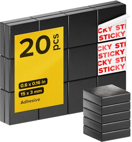 Strong Ceramic Square Magnets With Adhesive Backing (0.6x0.16/15x4mm, 20 pcs) - Heavy Duty Sticky Magnets, Non-Corrosive, Versatile For Home, Office, Workshop, Whiteboard, Fridge And Hobby Use