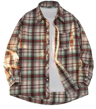 generisch Chemise en flanelle pour homme - Manches longues - Coupe droite - À carreaux - Chaude - Pour les loisirs - Confortable - Doublure polaire - Chemise traditionnelle à manches longues - Chemise