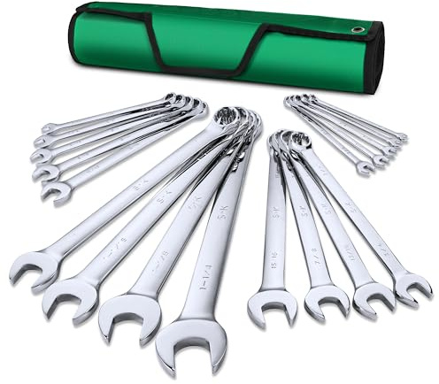SK Combination Wrench Set, SAE 1/4 to 1-1/4, 18-Piece, SuperKrome Finish, Premium CR-V Construction, with Rolling Pouch
