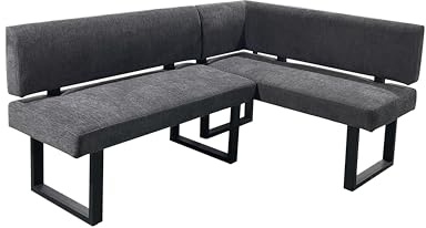 byLIVING Eckbank Vancouver/Webstoff anthrazit/Metall Gestell schwarz pulverbeschichtet/Taschenfederkern/Langer Schenkel Links / 181,5 x 125, H 86 cm