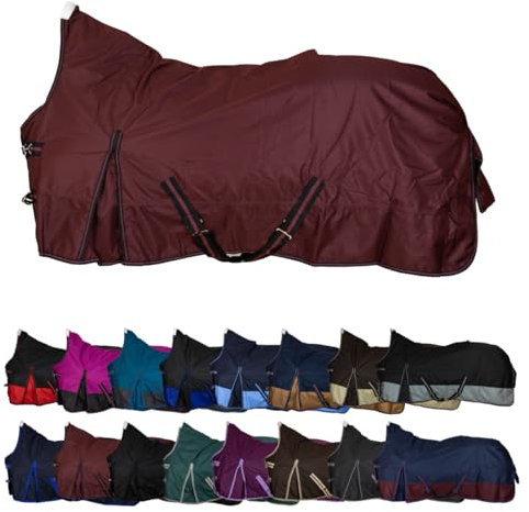 RL24 - Weidedecke High Neck Basicline 600D – Regendecke & Übergangsdecke – wasserdichte Outdoordecke mit Kreuzbegurtung – Pferdedecke in Weinrot – Größe 135cm (Polarfleecefutter)