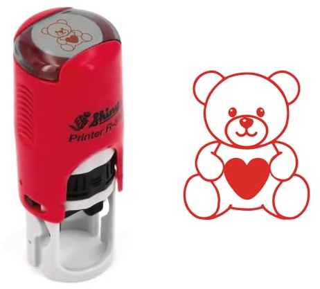 Tampon nounours mignon | 11mm | Cachet encreur ours enfants | Ourson avec cœur | Scrapbooking | Teddy bear heart stamp ink