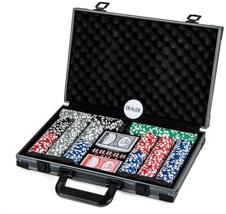 GYMAX Set di Poker Completo, Set di Poker con 400 Fiches, Valigetta in Alluminio, 2 Mazzi di Carte, 5 Dadi, Bottone del Dealer e Tovaglia, Valigetta da Poker da Casinò per Texas Hold'em, Blackjack