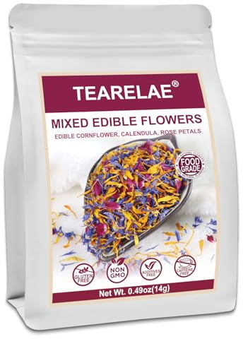 TEARELAE - Mixed Edible Flowers - Premium Rose, Cornflower, and Calendula Petals - Edible Cake Decorations - Pure Natural - Caffeine-Free - for Drink, Tea, Salad and Soap - 0.49oz/14g