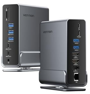 VENTION Docking Station USB C, 16-in-1 Triplo Monitor Dock Station with Dual 4K@60Hz HDMI, 4K@60Hz DP, Compatibile con Thunderbolt 3/4, Dell/HP/Lenovo/Acer, USB 10Gbps, PD 100W, RJ45, SD/TF