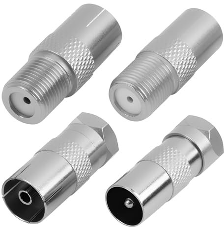 Adaptador de antena de TV F macho a hembra, conector coaxial RF compatible con cable satélite, divisor antena de TV TNT, toma de pared, conexión coaxial, kit de 4 piezas, plata