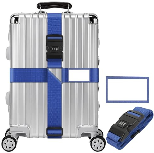 SQAQS Cinghie per Valigia con Serratura Codificata, Custodia da Viaggio con Bagagli Tag, Accessori da Tronco Regolabile, Cinturino Trasversale per Bagagli per Chiudere in Modo Sicuro(Blu)