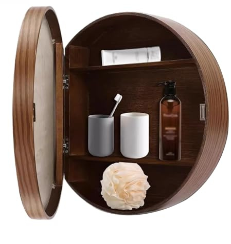 Mueble de baño de nogal con espejo de pared con espejo elegante almacenamiento de maquillaje 70 cm moderno estante de espejo de baño diseño ahorro de espacio para decoración del hogar