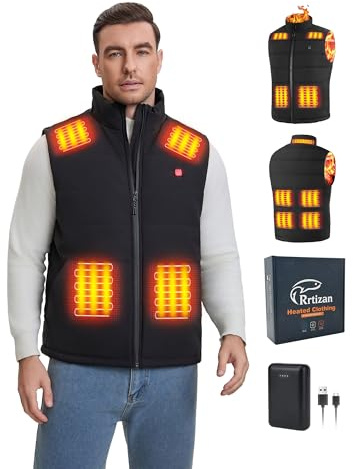 Rrtizan Chaleco calefactable hombre con bateria 10000mah, chaqueta calefactable sin mangas ligera, 3 niveles de calor + 9 zonas, Para trabajar al aire libre, ciclismo, moto y esquí