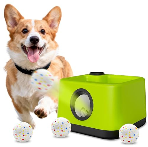 JDXSZ Automatic Dog Ball Launcher: Upgraded Auto/Manual Pet Ball Thrower Toy for Dog Indoor/Outdoor Play Include 4 Chew-Resistant Balls - Home,Park,Yard Dog Self Play Companion for Dog Parent