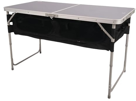 Hi-Gear Basecamp Storage Table with Steel Frame, Zipped Compartments & Pockets, Portable, Lightweight, Folding & Easy to Assemble Furniture, Ideal for Camping & Festivals, includes Carry Bag (Grey)
