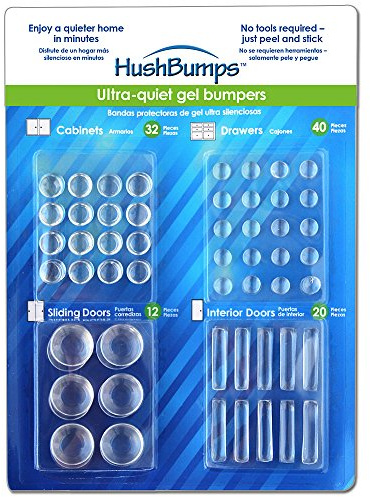 HushBumps HP104 Ultra-Quiet Gel Bumpers. 104 Piece Value Pack. Contains Cabinet, Door, Sliding Door & Drawer Bumpers. Just Peel & Stick! 30mm x 6mm, Round 8mm, 11mm, & 20mm