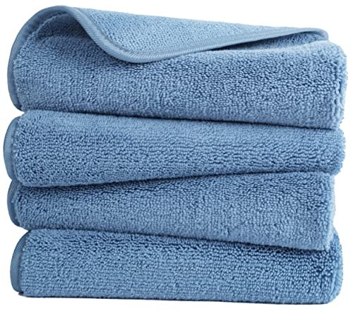 Polyte - Premium-Mikrofaserhandtuch - fusselfrei & schnelltrocknend - Blau - 40 x 76 cm - 4 Stück