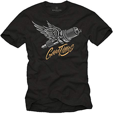 MAKAYA Mekaniker T-Shirt Herr - Tändstift Good Times - Svart Presenter För Bilentusiaster Storlek XXXXL
