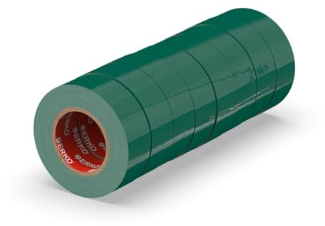 ERKO Cinta aislante 19mm x 20m verde 8 piezas, adhesiva para instalaciones eléctricas PVC, para aislar y reparar cables eléctricos, extrafuerte, agrupar cables
