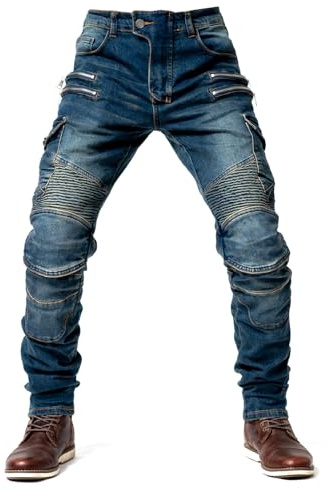 Pantalón Moto Hombre, Vaqueros Moto Stretch, Cintura Elástica y Diseño Cómodo para Uso Urbano