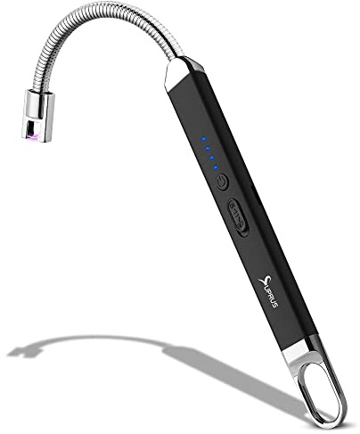 SUPRUS Lighter Rechargeable USB Lighter Arc Electric Lighetrs with Safety Switch 360° Flexible Neck Flameless Grill Long Lighters for Candle Camping Cooking (Black)